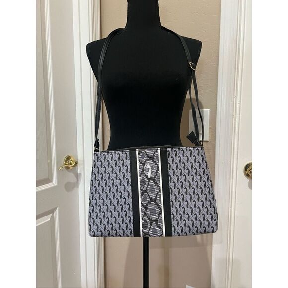 Baby Phat gray/blue and black with cat print shoulder bag - Picture 1 of 9